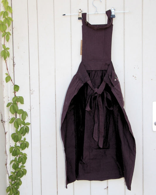 Hand Embroidered Child's Pinafore Apron with Matching Napkin- Burgundy