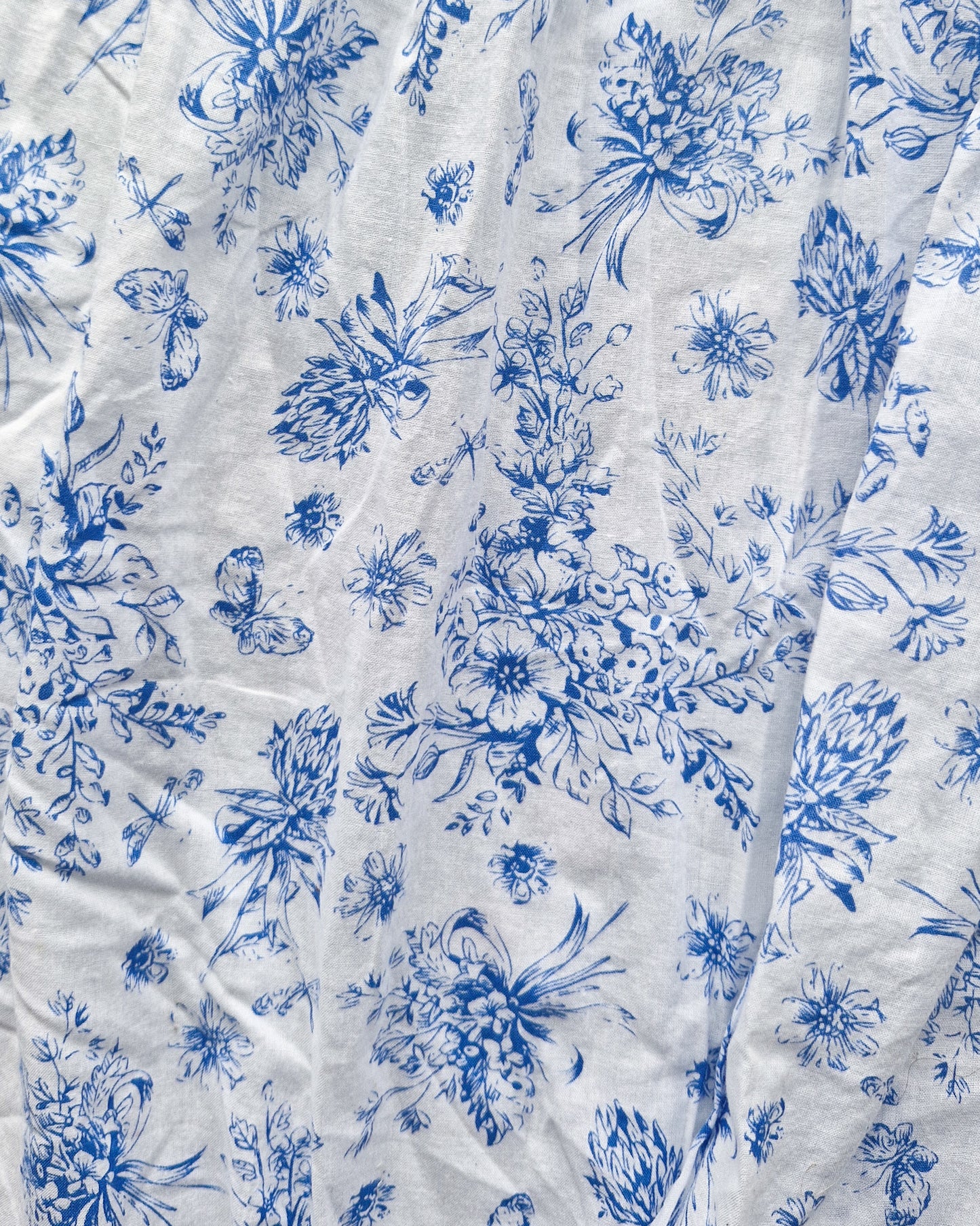 Gathered Half Apron - Floral Blue and White
