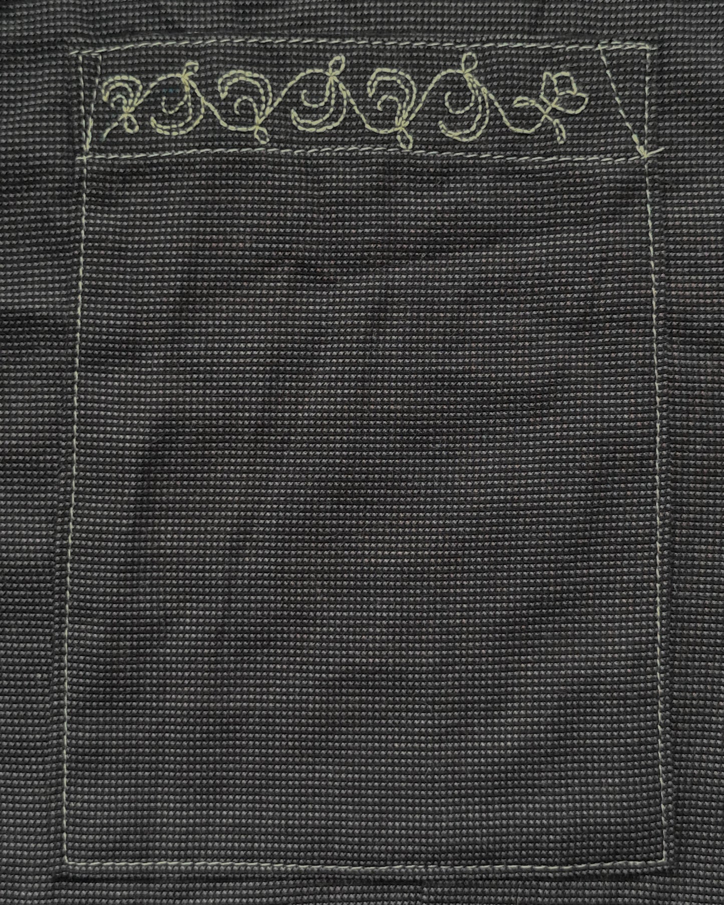 Hand Embroidered Gathered Half Apron - Dark Grey