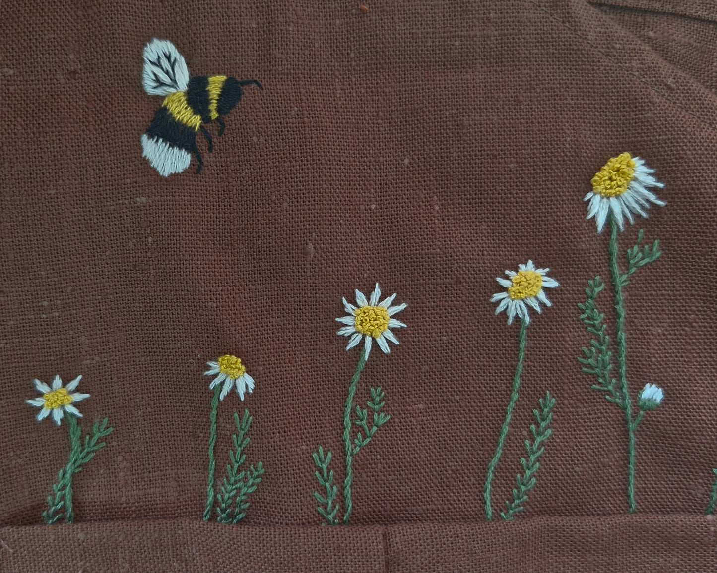 Hand Embroidered Japanese Style Crossback Apron - Red Clay Brown