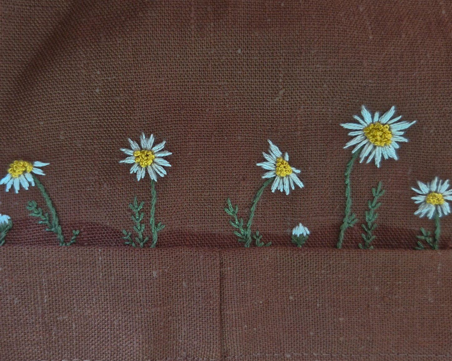 Hand Embroidered Japanese Style Crossback Apron - Red Clay Brown