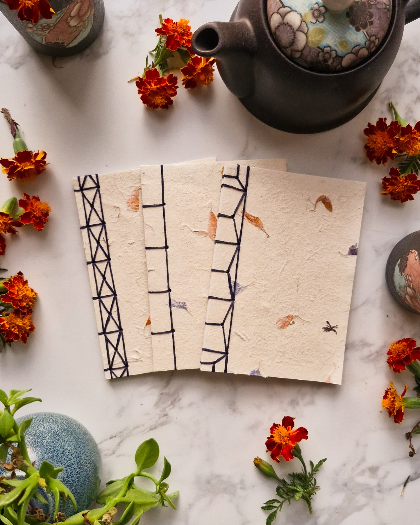 Handmade Natural Inclusion Notebook - Marigold & Cornflower