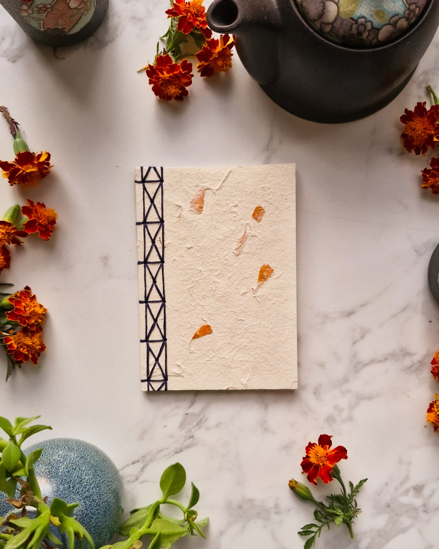 Handmade Natural Inclusion Notebook - Marigold & Cornflower