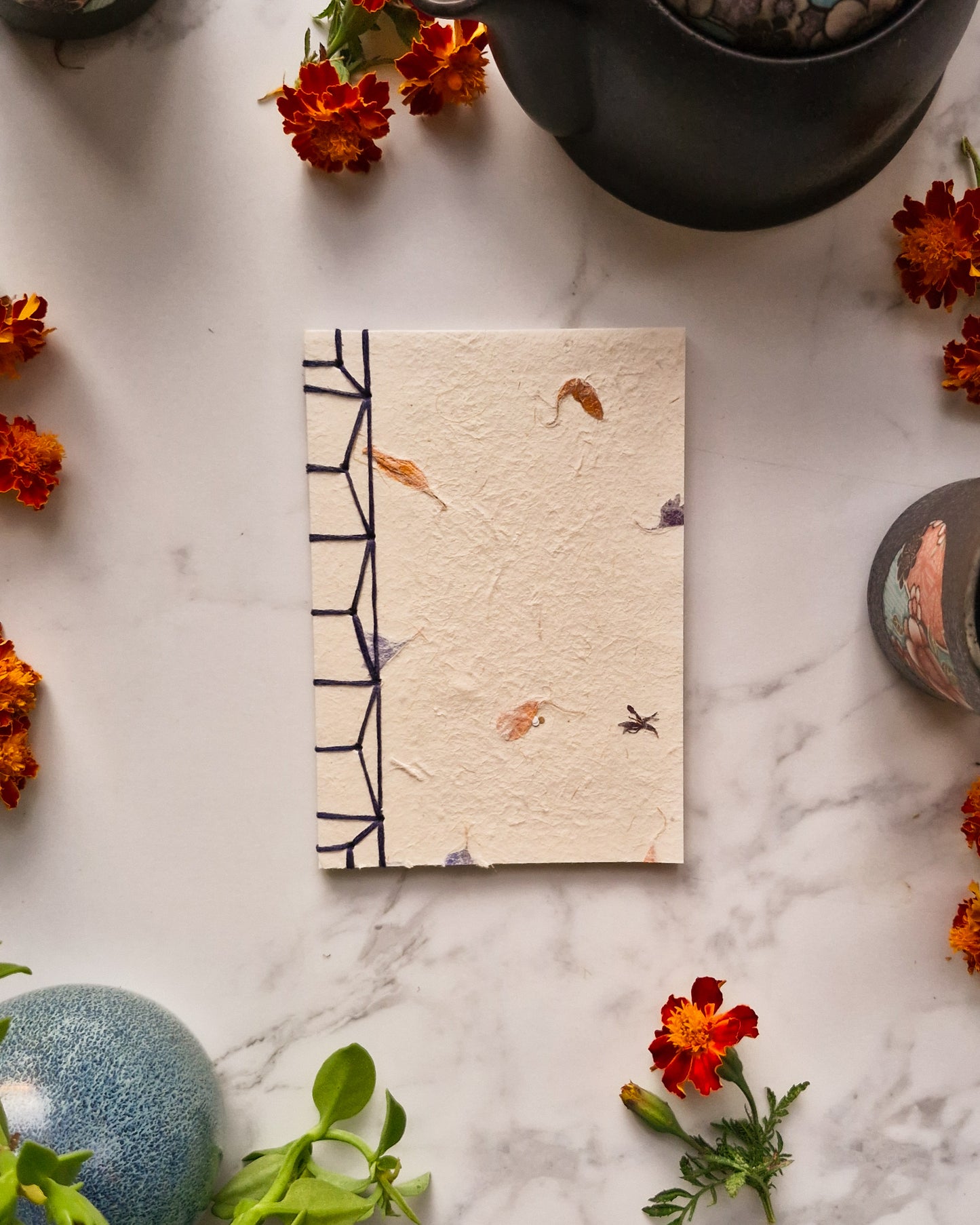 Handmade Natural Inclusion Notebook - Marigold & Cornflower
