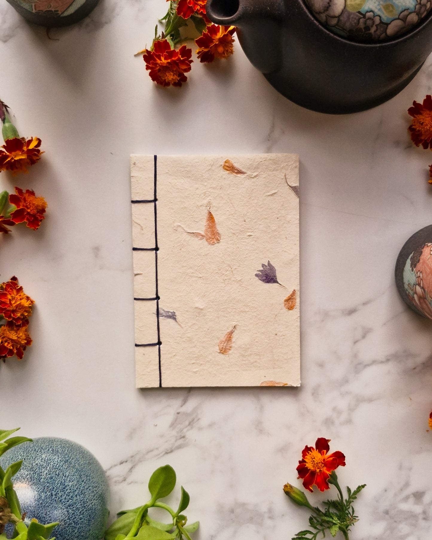 Handmade Natural Inclusion Notebook - Marigold & Cornflower