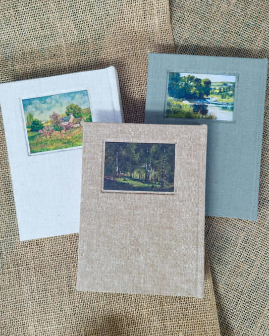 Left-handed Mini Journal - Fabric Bound Vintage Landscape