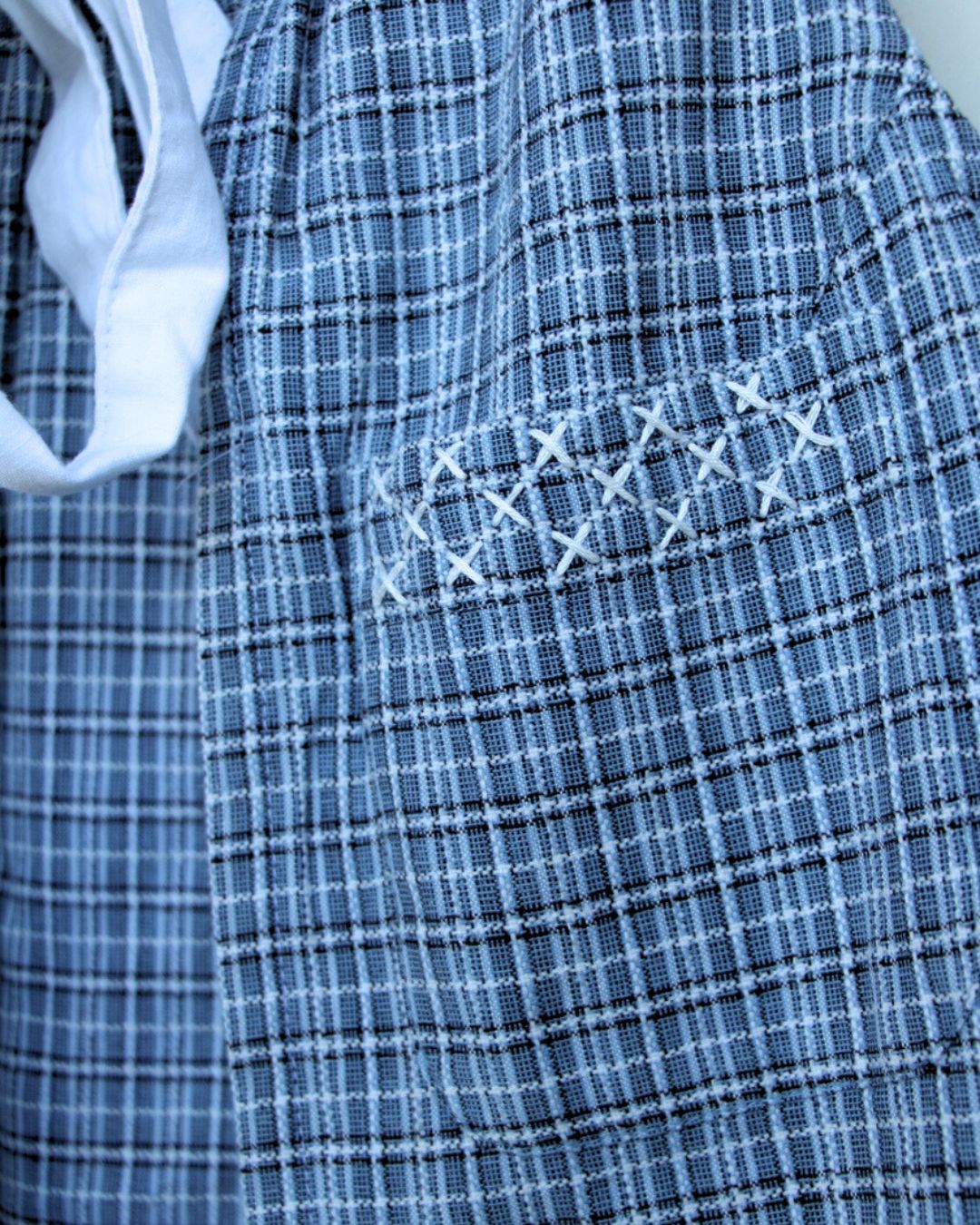 Gathered Half Apron with Keyhole Detail - Blue Plaid