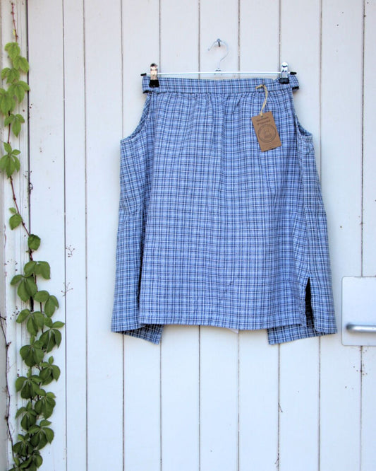 Gathered Half Apron with Keyhole Detail - Blue Plaid