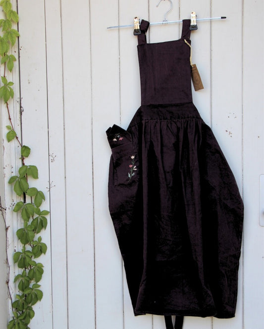 Hand Embroidered Child's Pinafore Apron with Matching Napkin- Burgundy