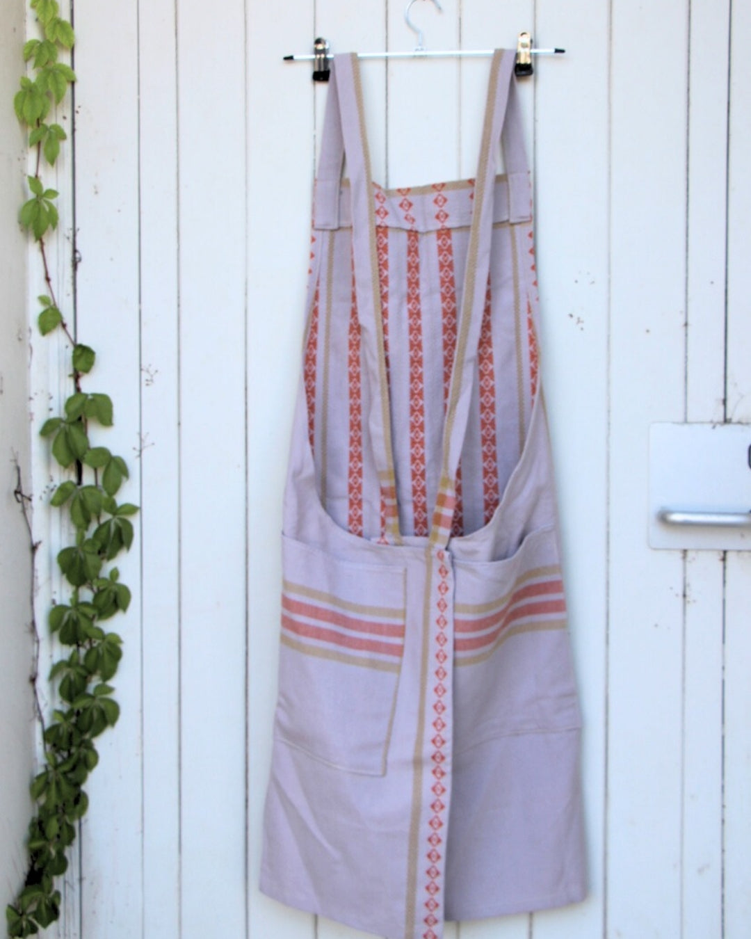 Japanese Style Crossback Apron - Beige and Multicolour