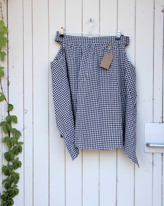 Gathered Half Apron with Keyhole Detail - Blue Gingham