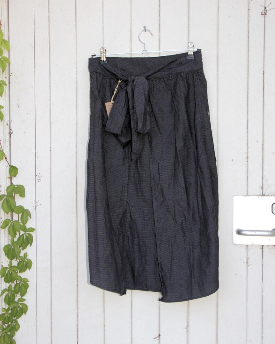 Hand Embroidered Gathered Half Apron - Dark Grey