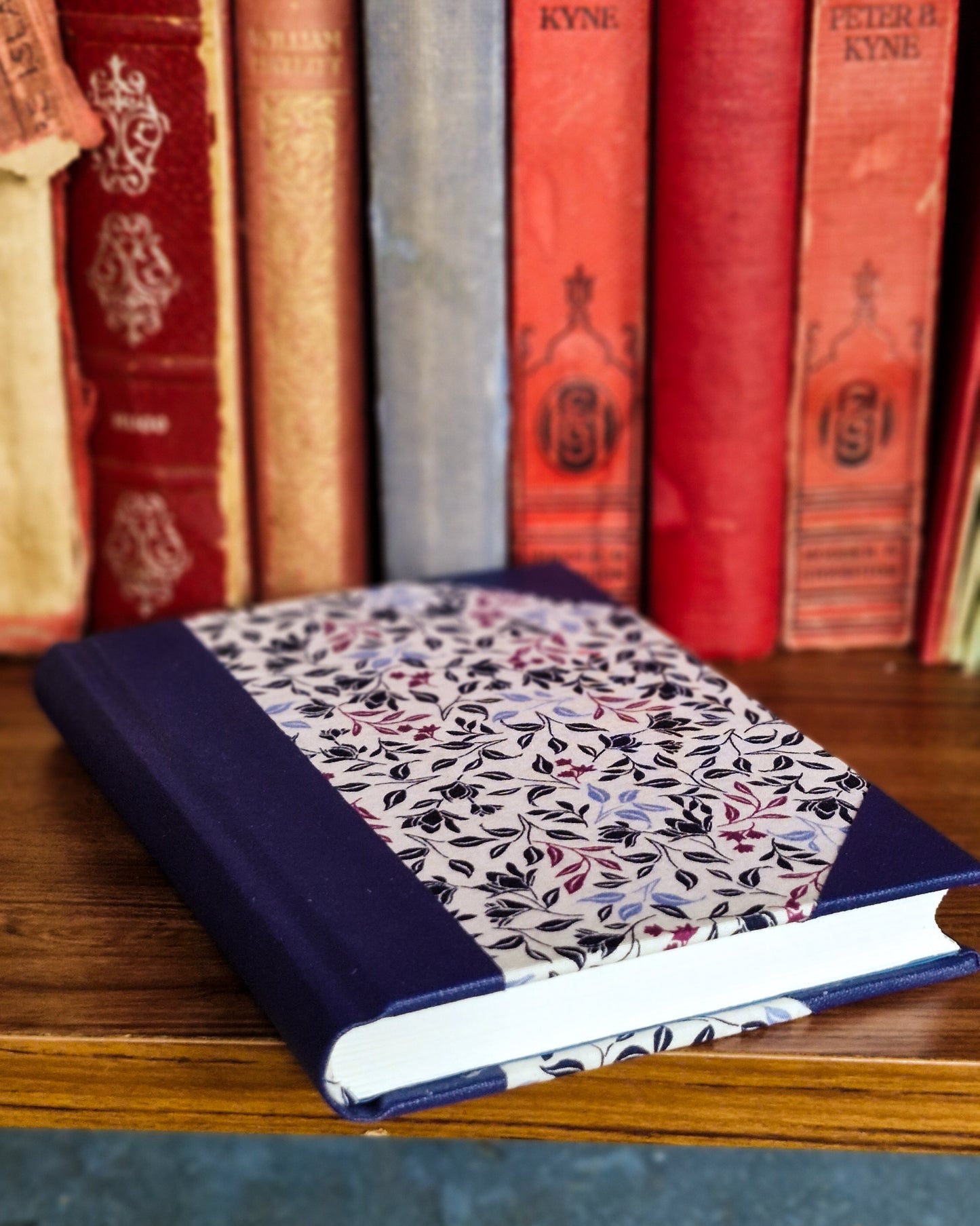 Rounded Fabric Half-Bound Journal - Navy Magnolia