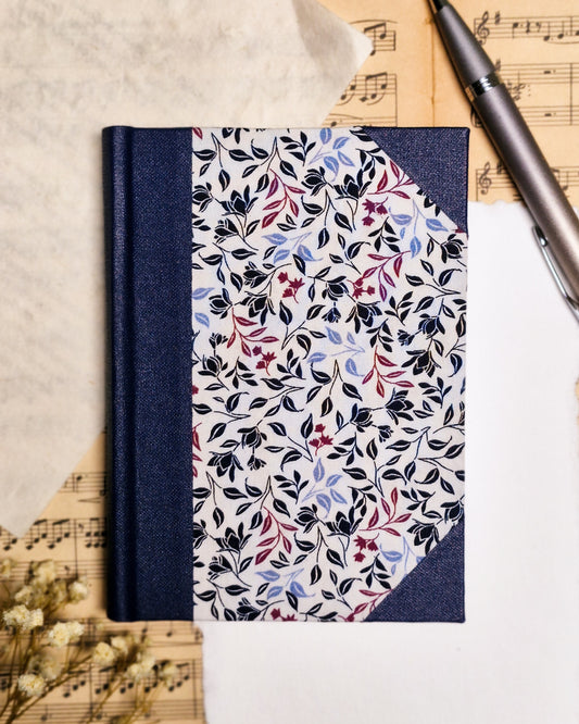 Rounded Fabric Half-Bound Journal - Navy Magnolia