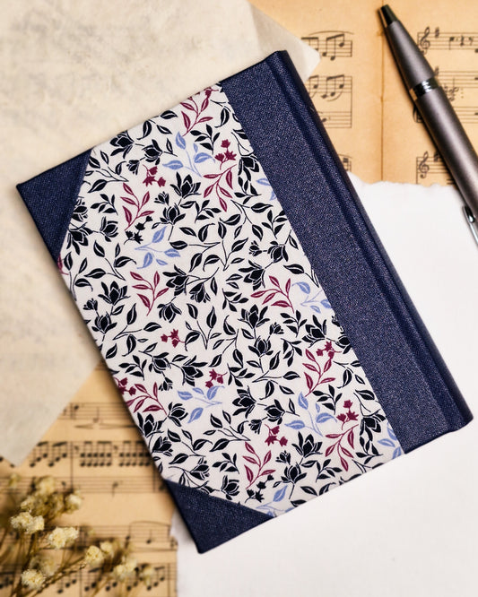 Rounded Fabric Half-Bound Journal - Navy Magnolia
