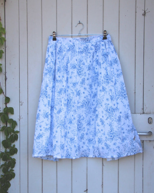 Gathered Half Apron - Floral Blue and White