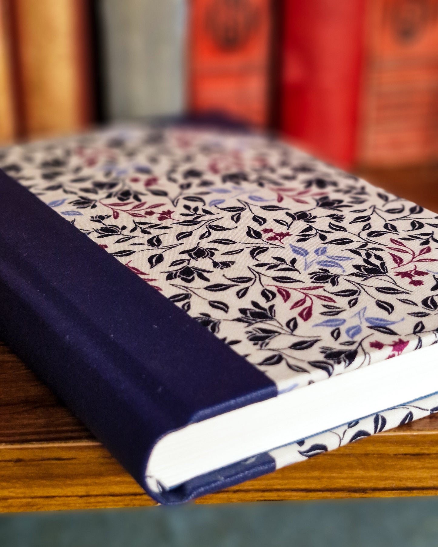 Rounded Fabric Half-Bound Journal - Navy Magnolia