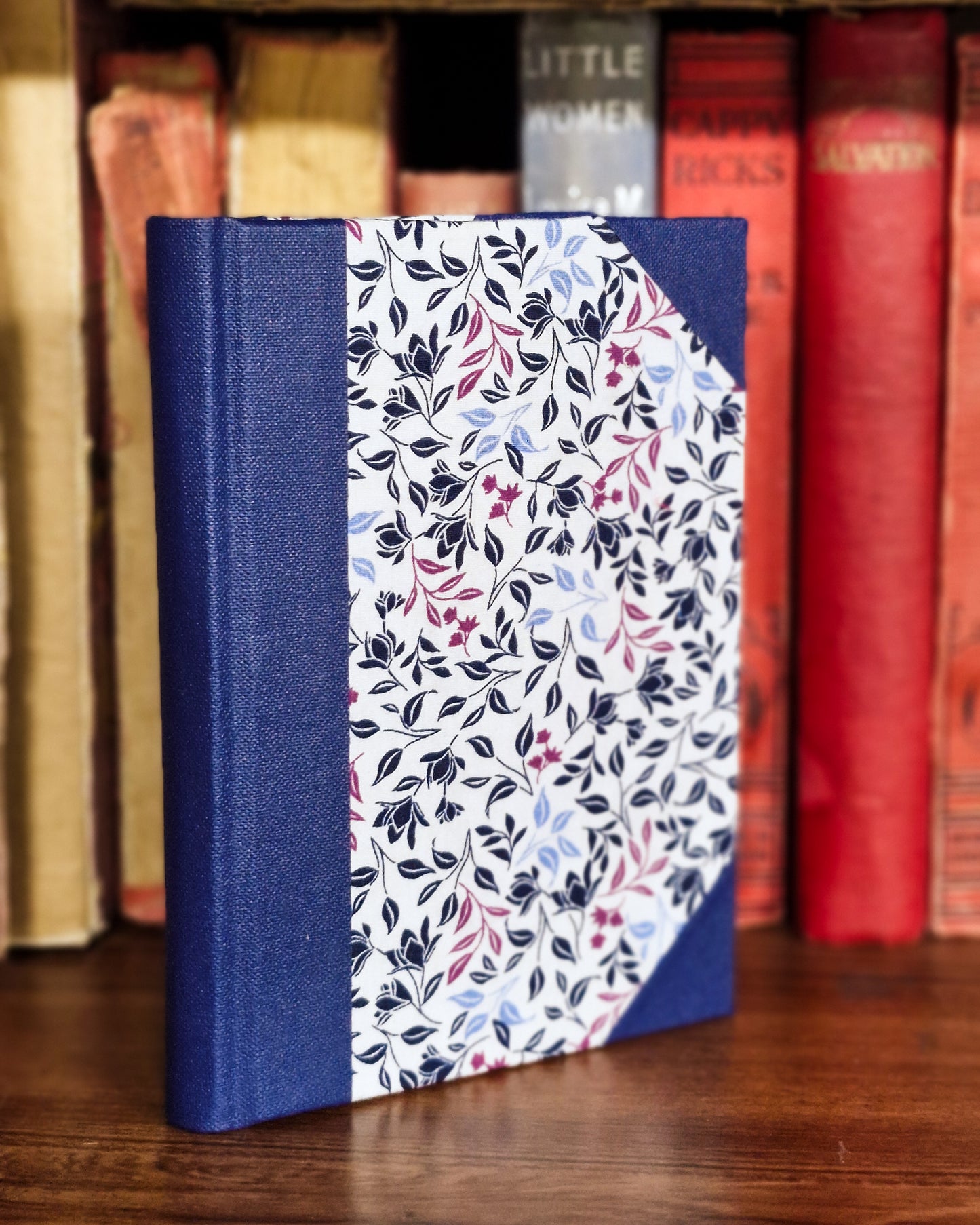 Rounded Fabric Half-Bound Journal - Navy Magnolia